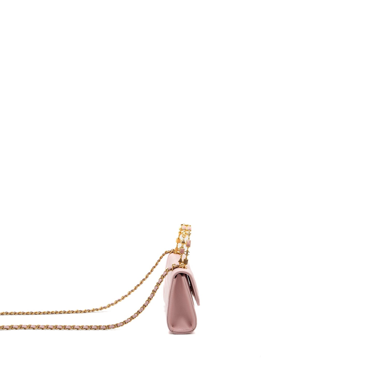 Chanel 22B Flap Bag With Enamel Top Handle Lambskin Light Pink  (Microchip)