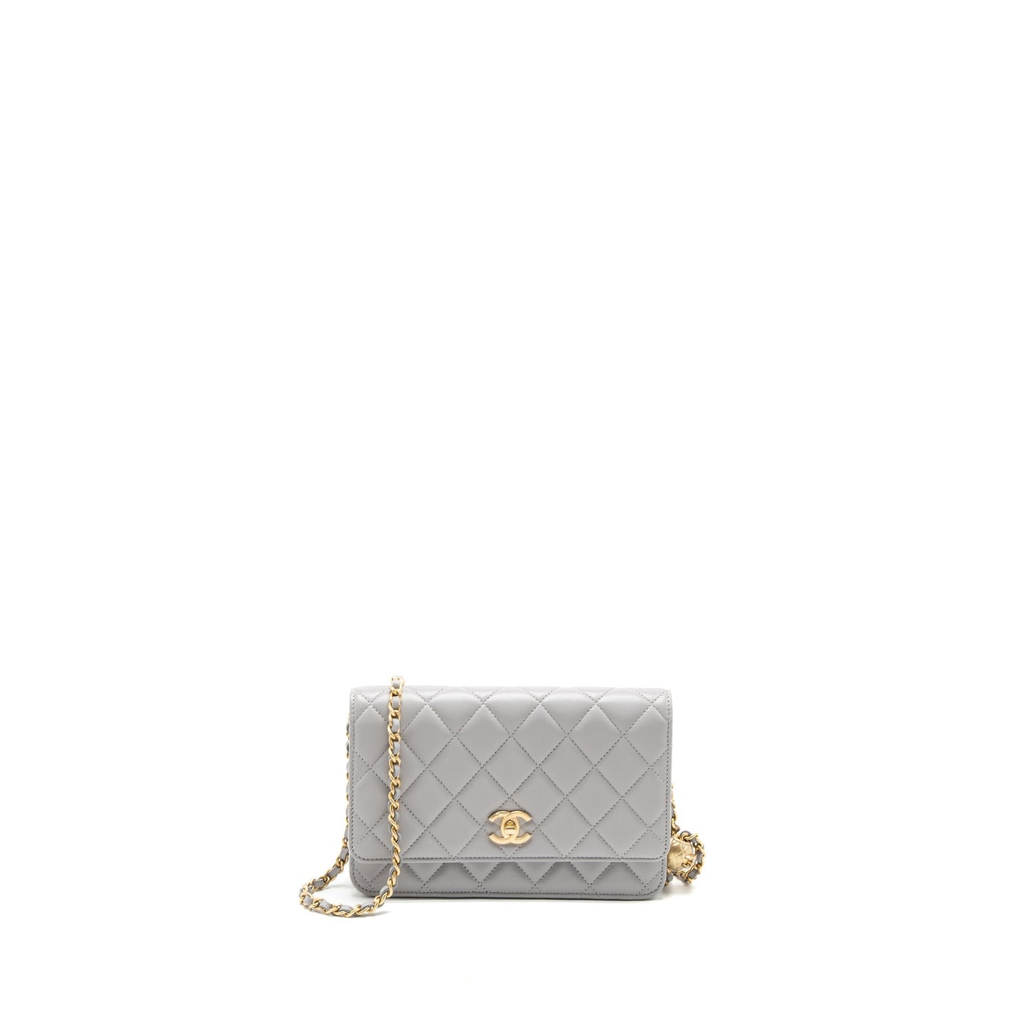 Chanel Pearl Crush Wallet on Chain Lambskin Light Grey Brushed  (Microchip)