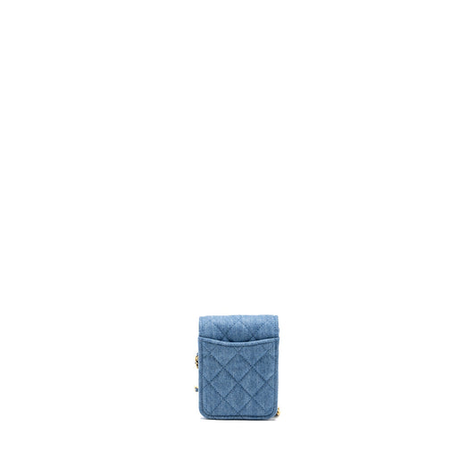 CHANEL Mini Vertical Flap Clutch With Chain Denim Blue  (microchip)