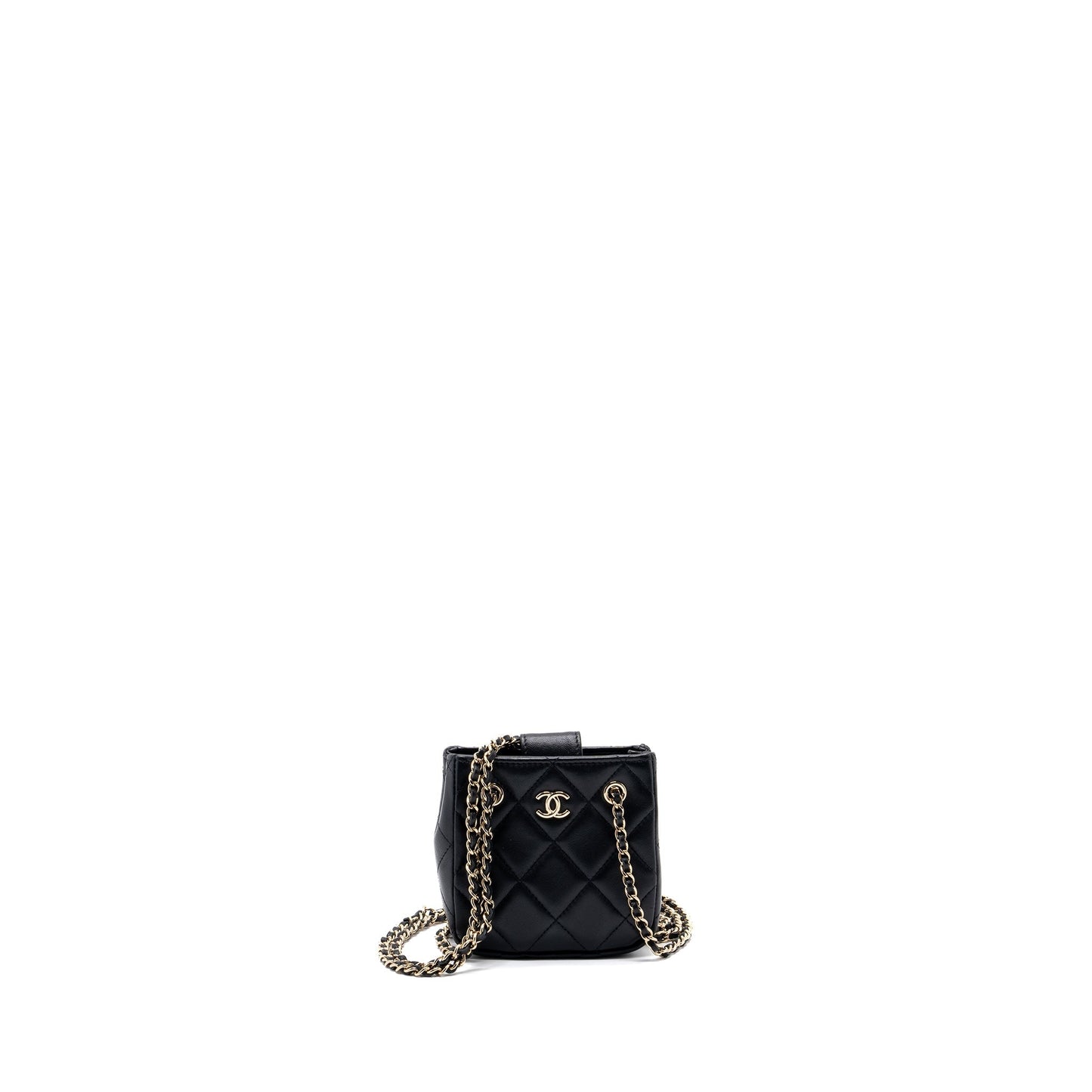 Chanel quilted super mini tote with chain lambskin black L