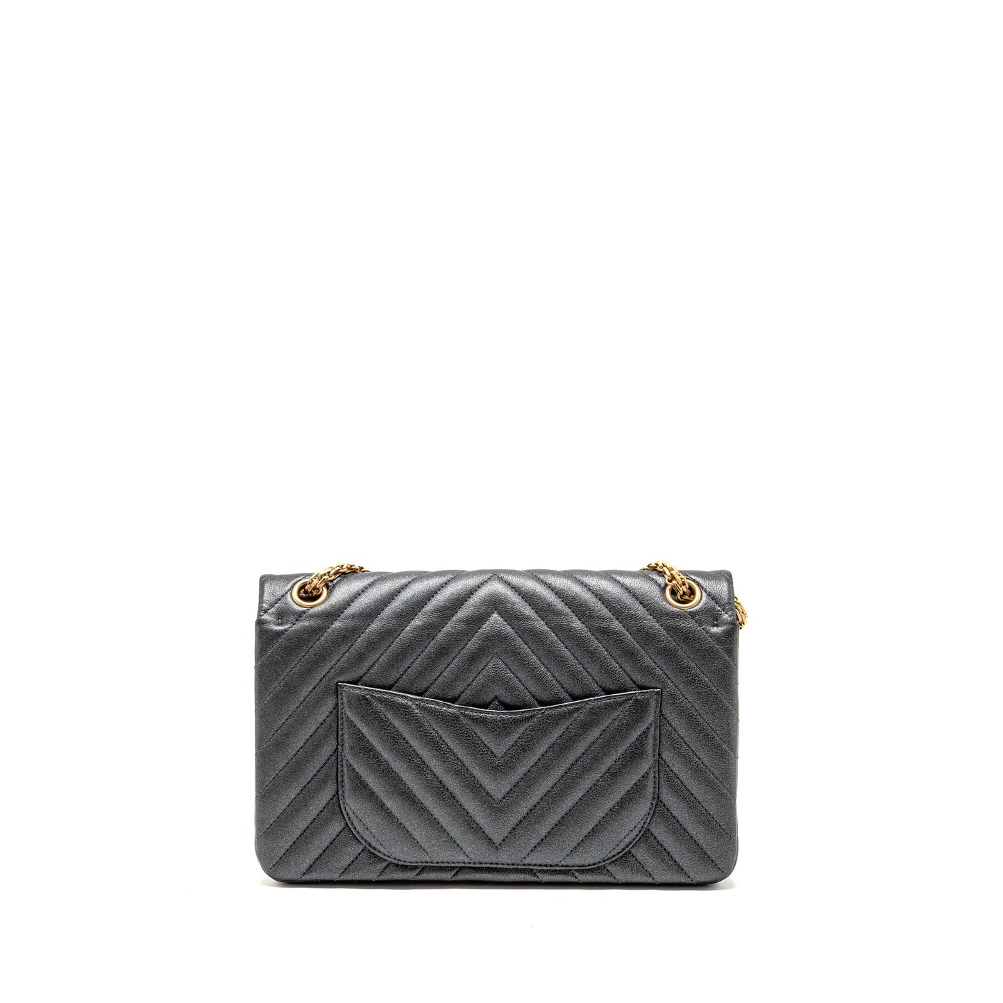 Chanel Large 2.55 226 Reissue Double Flap Bag Chevron Metallic Calfskin Charcoal