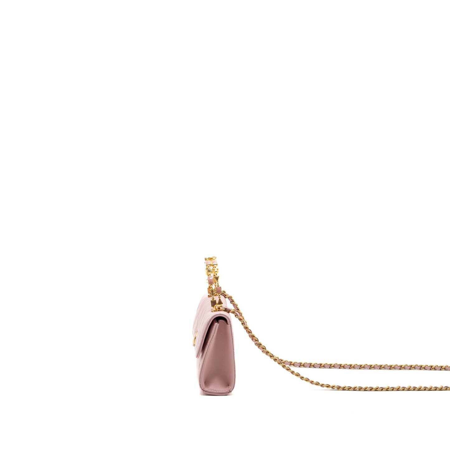 Chanel 22B Flap Bag With Enamel Top Handle Lambskin Light Pink  (Microchip)