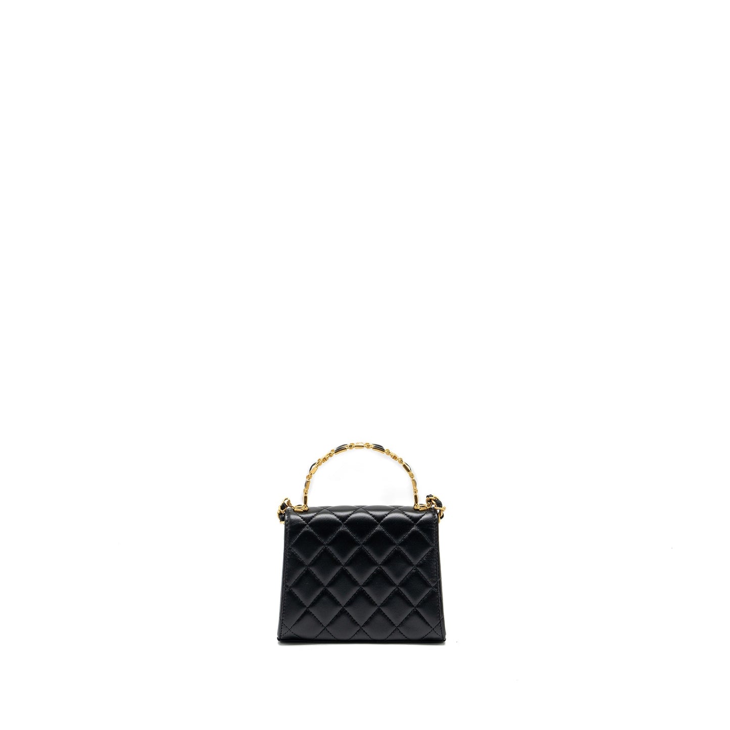 Chanel 22B Enamel Top handle Mini Flap Bag Lambskin Black  (Microchip)