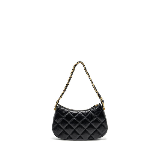 Chanel 23k 19 Hobo Shoulder Bag Calfskin Black  (microchip)