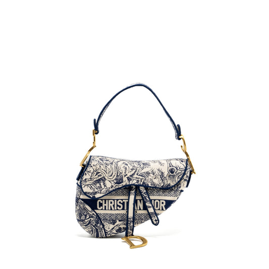 Dior Medium Saddle Purse Toile De Jouy Blue