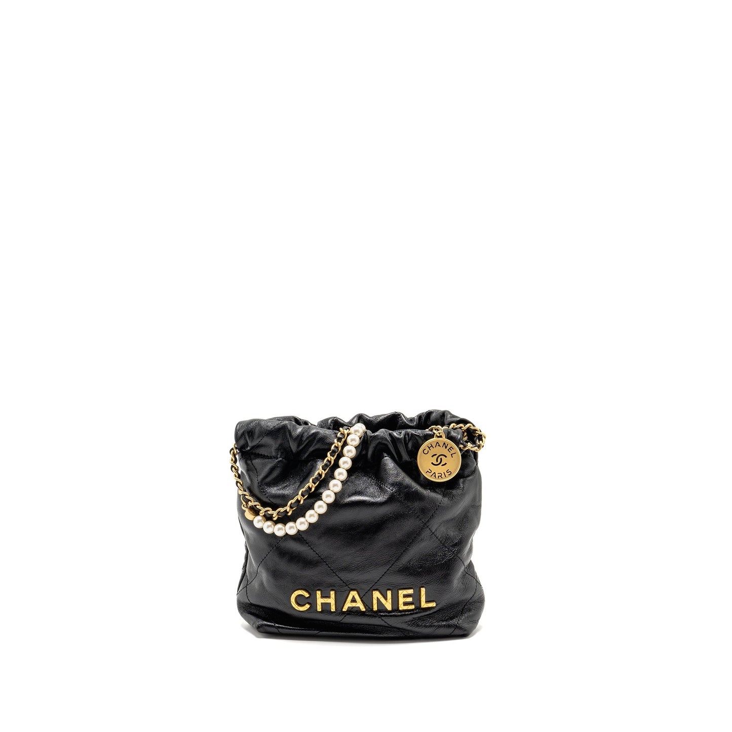 Chanel 23s Mini 22 Bag With Pearl Shiny Calfskin  (Microchip)
