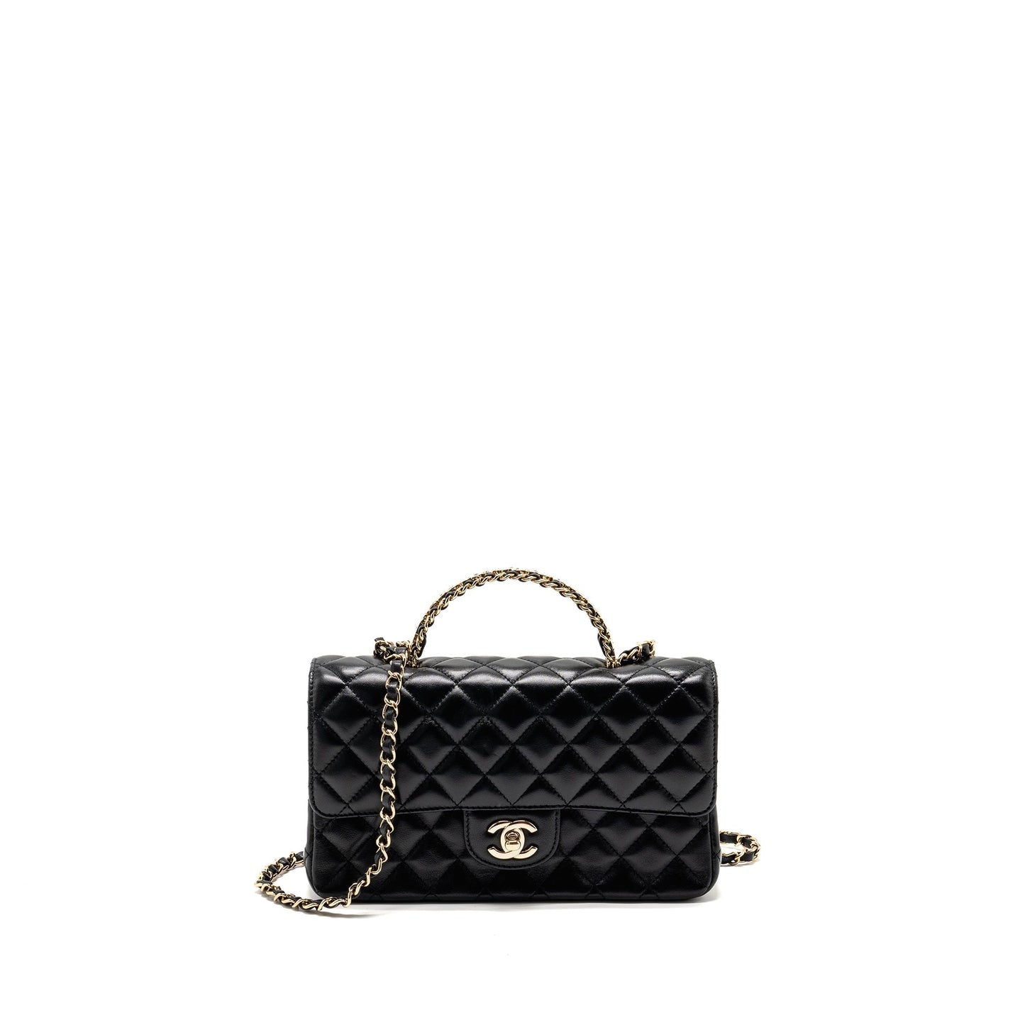 Chanel 23a Crystal Top Handle Flap Bag Shiny Lambskin Black L(microchip)