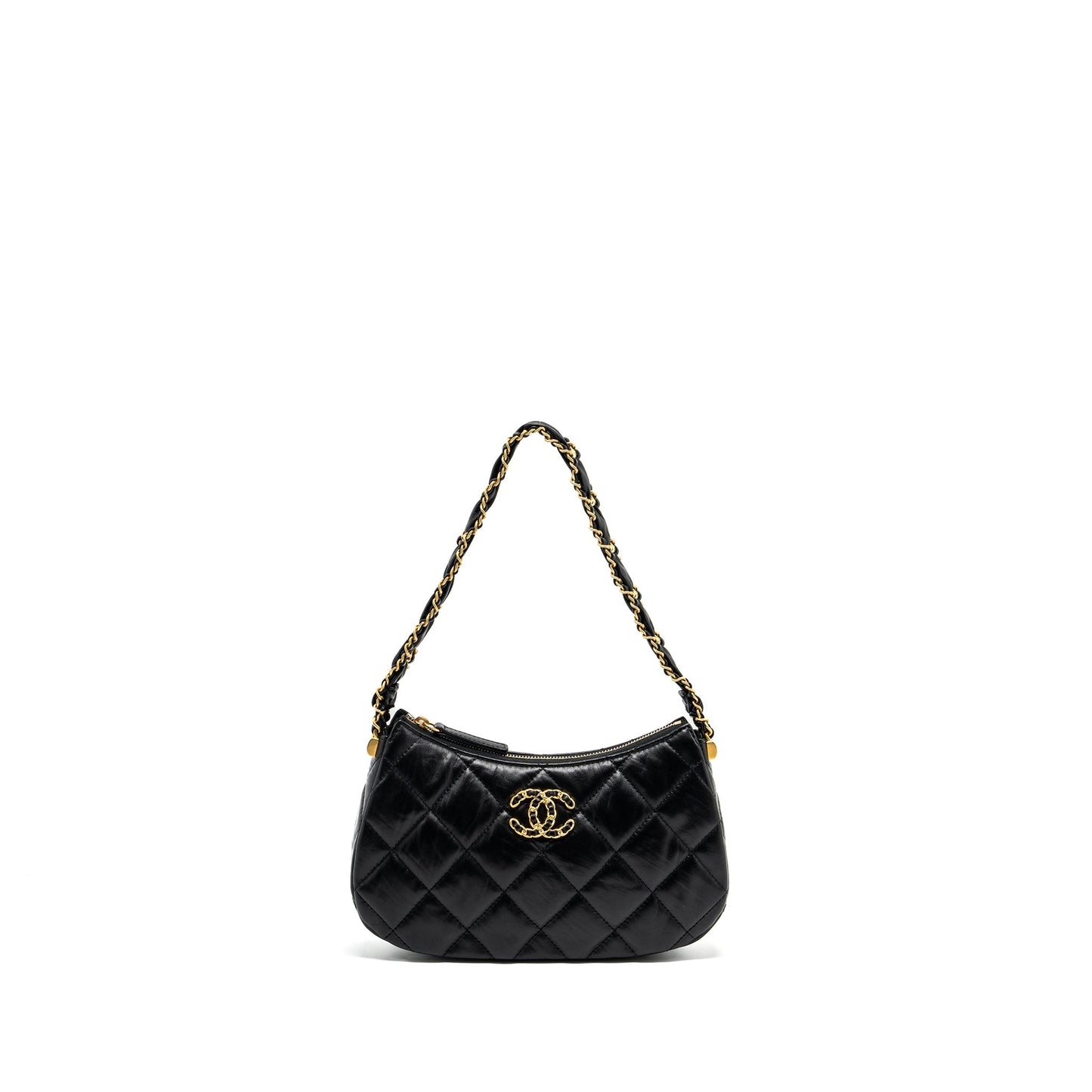 Chanel 23k 19 Hobo Shoulder Bag Calfskin Black  (microchip)