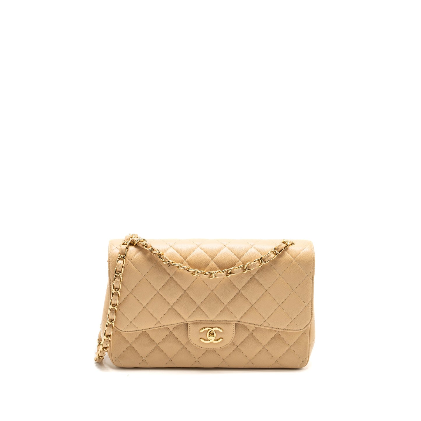 Chanel Jumbo Classic Double Flap Caviar Beige L (Microchip)
