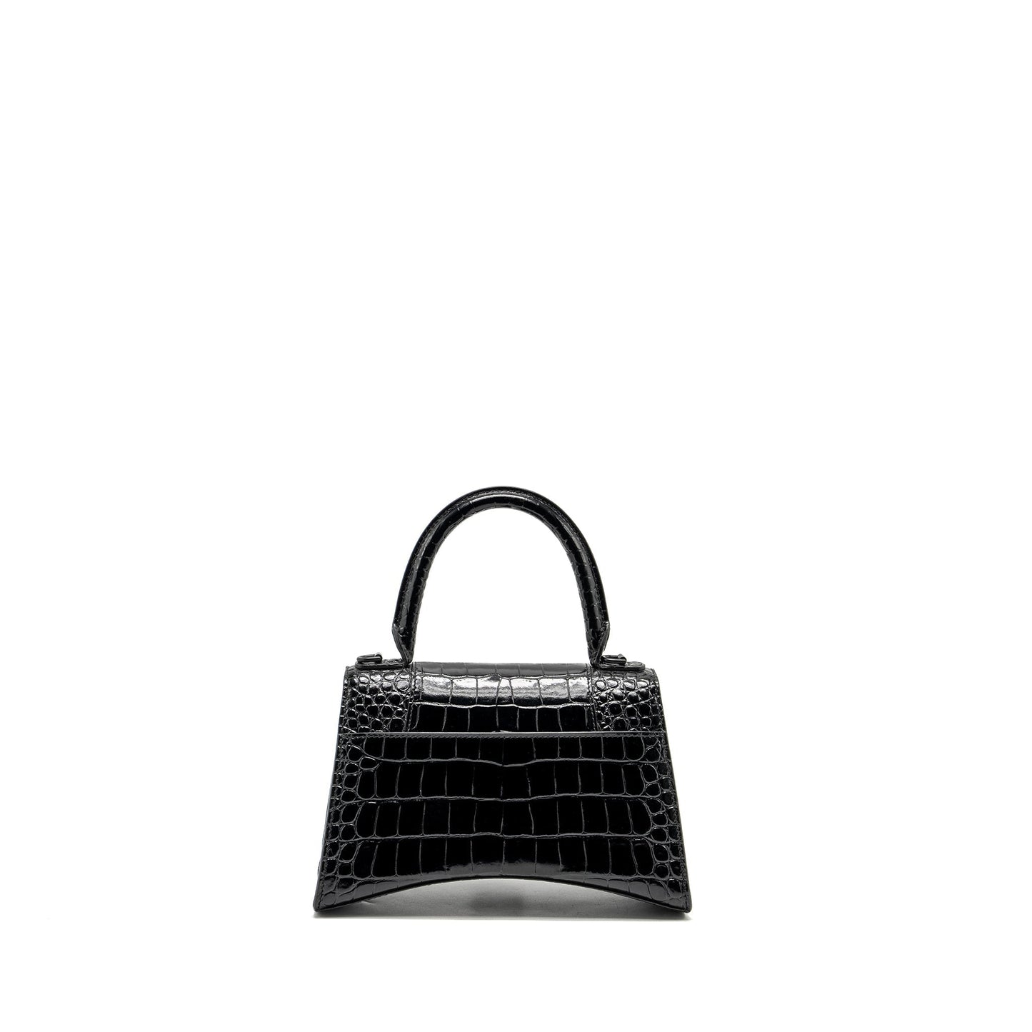 Balenciaga Hourglass S Crocodile-Embossed Calfskin So Black