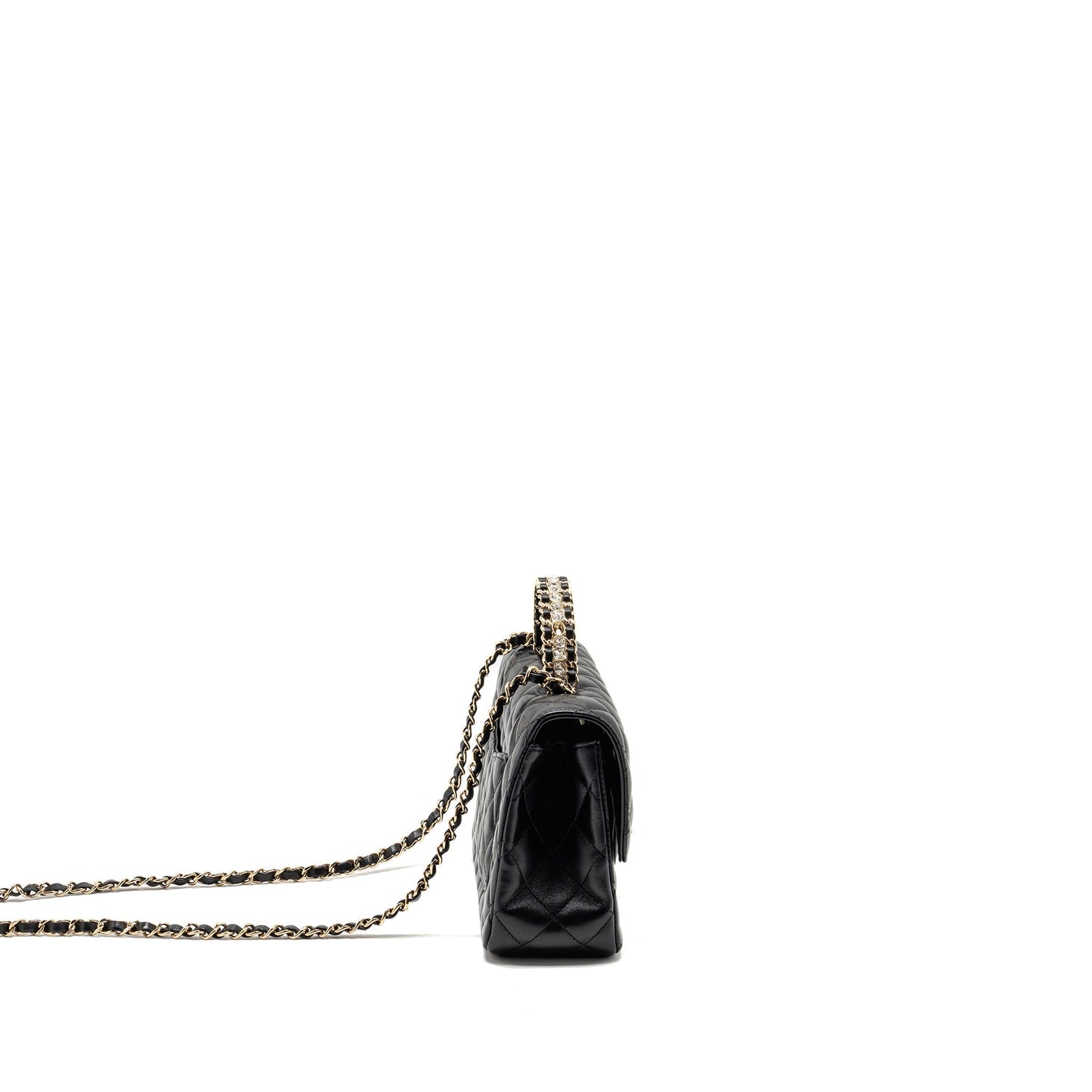 Chanel 23a Crystal Top Handle Flap Bag Shiny Lambskin Black L(microchip)