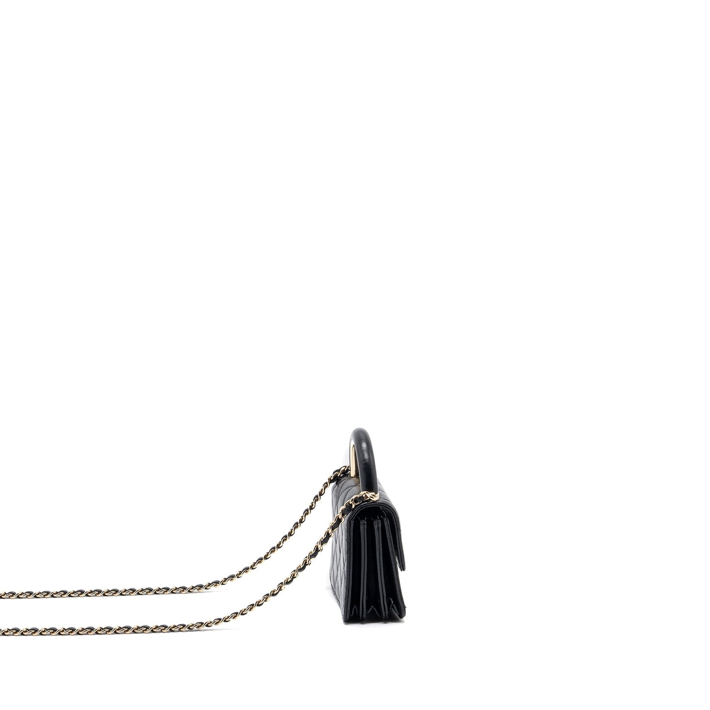 chanel top handle mini flap bag with chain lambskin black L (microchip)