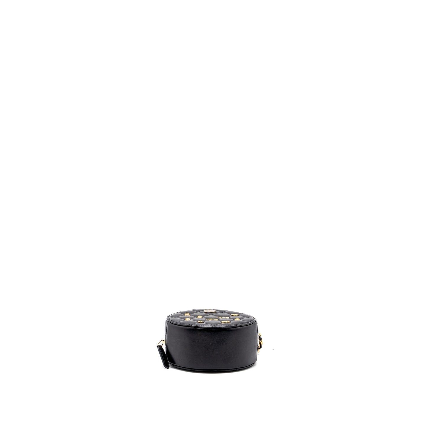 Chanel Limited Edition Charm Round Clutch With Chain Lambskin Black