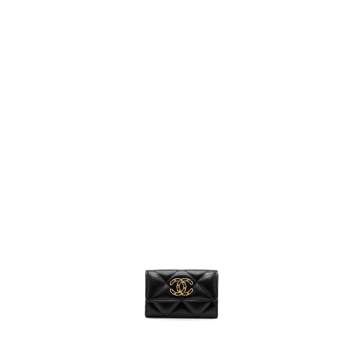 Chanel 19 flap card holder lambskin black  (microchip)