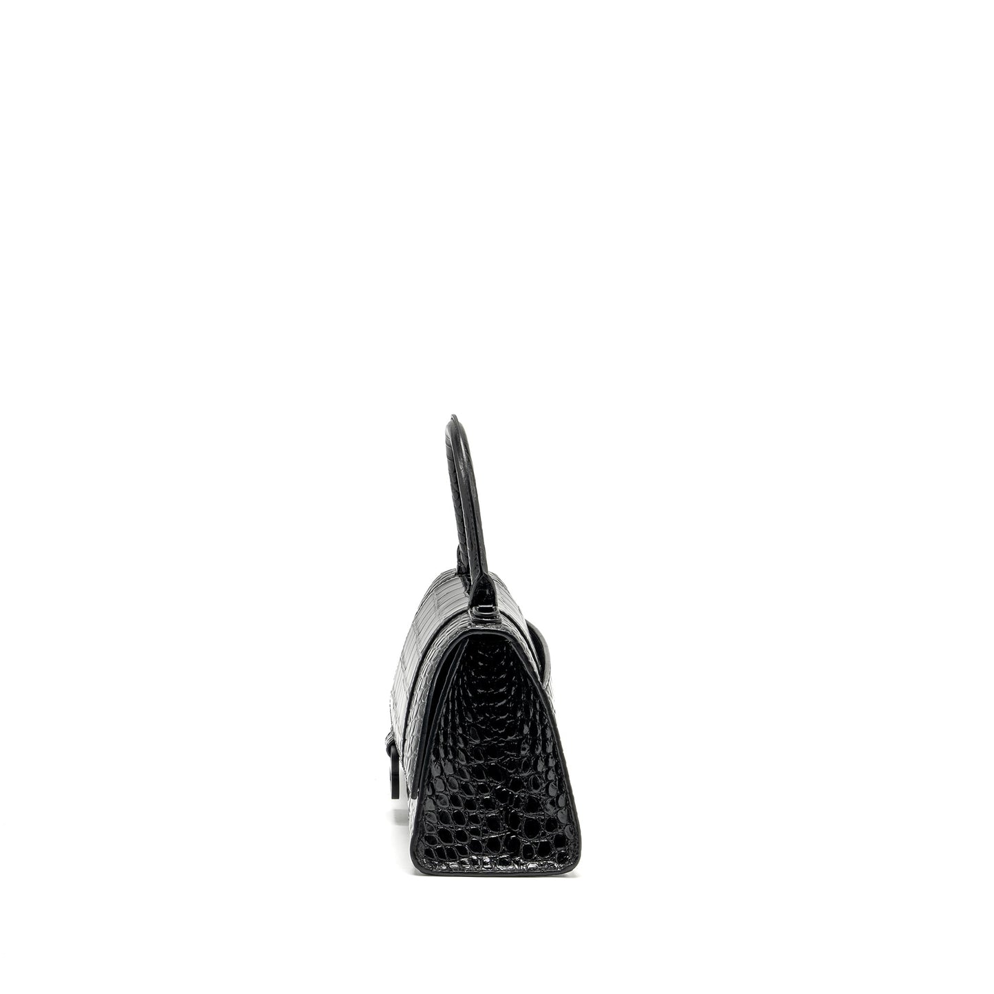 Balenciaga Hourglass S Crocodile-Embossed Calfskin So Black