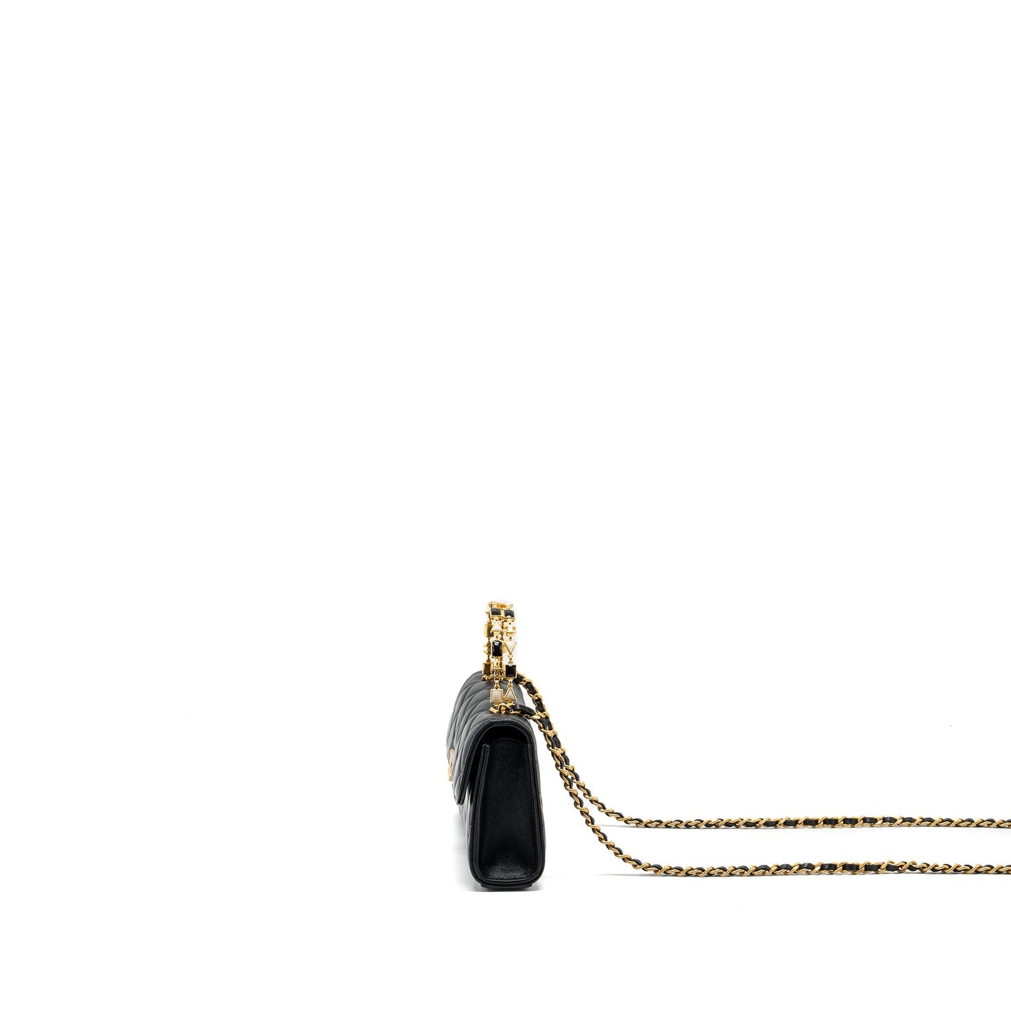 Chanel 22b Enamel Top Handle Flap Bag Lambskin Black  (Microchip)