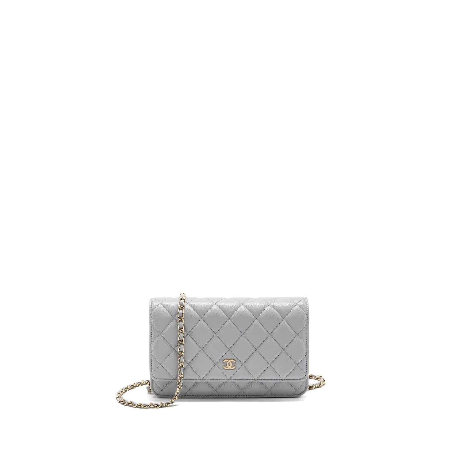 CHANEL Classic Wallet On Chain Caviar Light Grey L (Microchip)