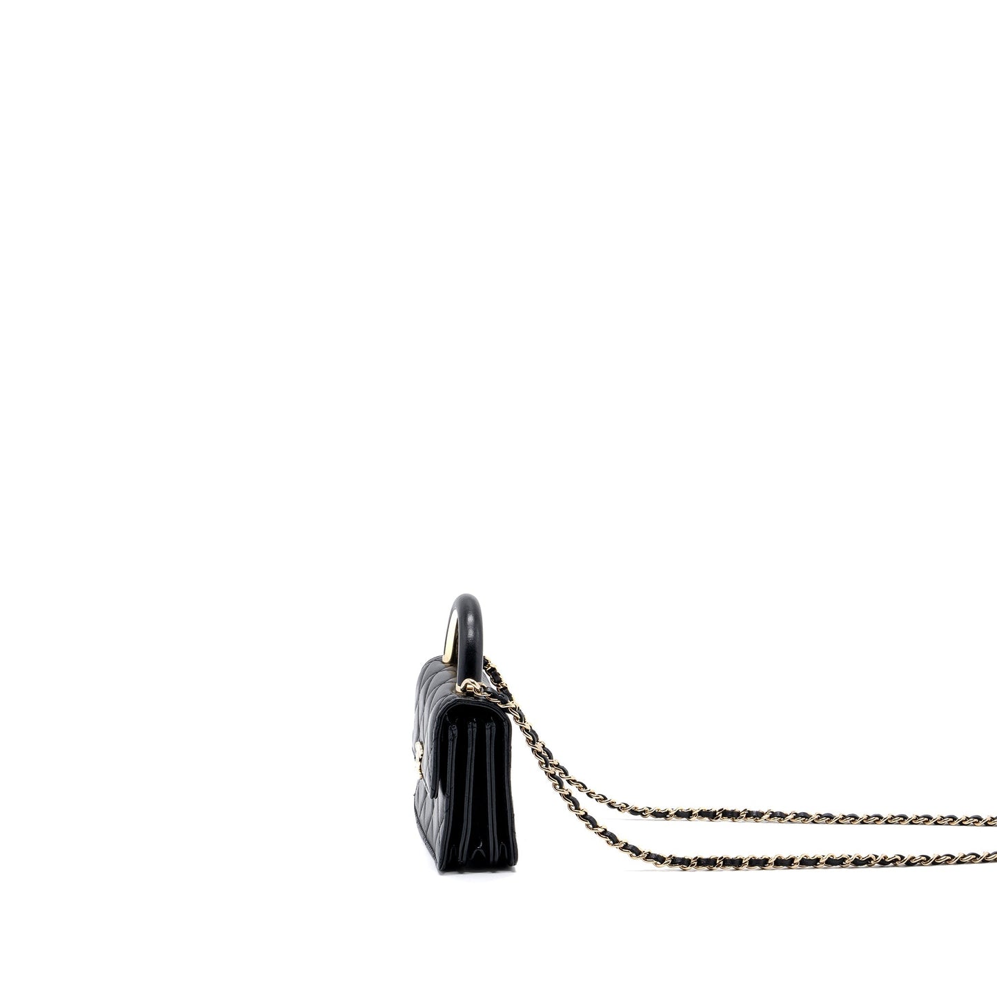 chanel top handle mini flap bag with chain lambskin black L (microchip)