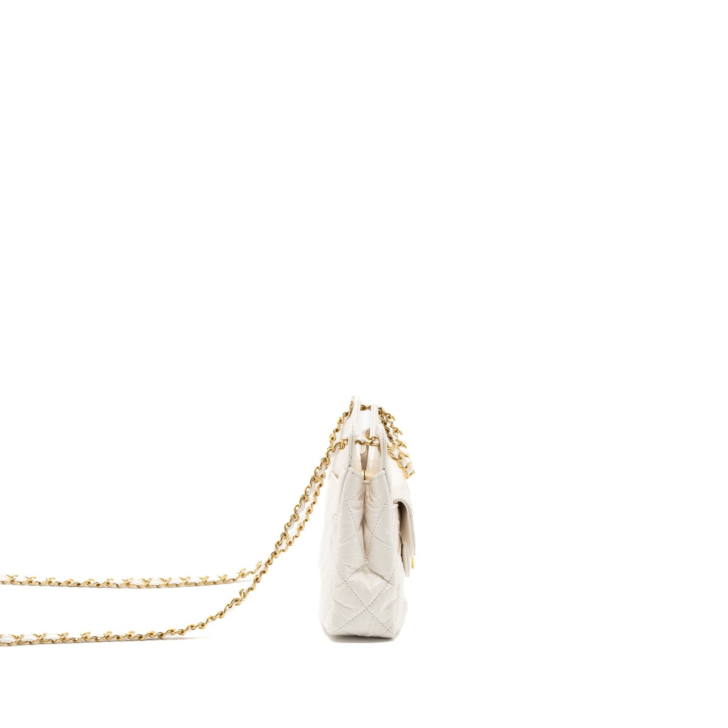 Chanel 23b Small Hobo Bag Shiny Calfskin White Brushed (Microchip)