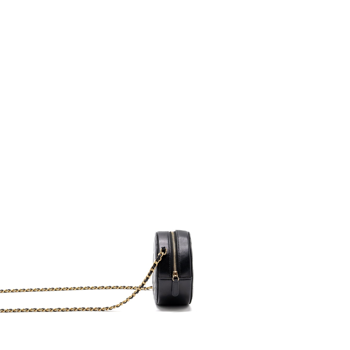 Chanel Limited Edition Charm Round Clutch With Chain Lambskin Black