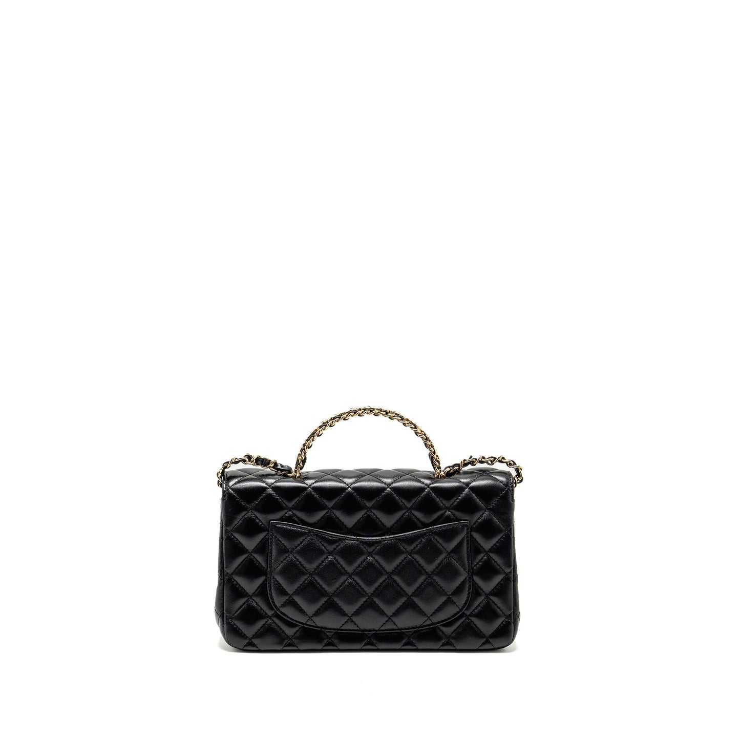 Chanel 23a Crystal Top Handle Flap Bag Shiny Lambskin Black L(microchip)