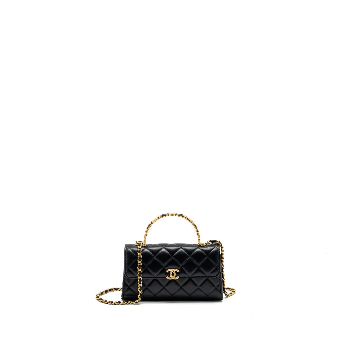 Chanel 22b Enamel Top Handle Flap Bag Lambskin Black  (Microchip)