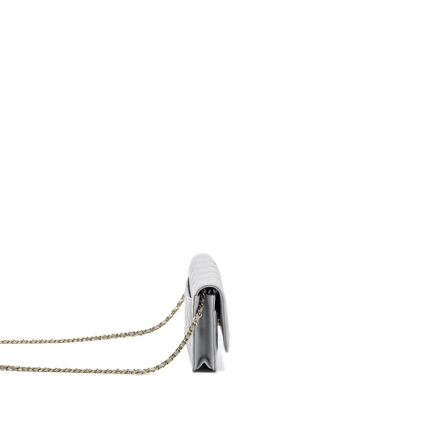 CHANEL Classic Wallet On Chain Caviar Light Grey L (Microchip)