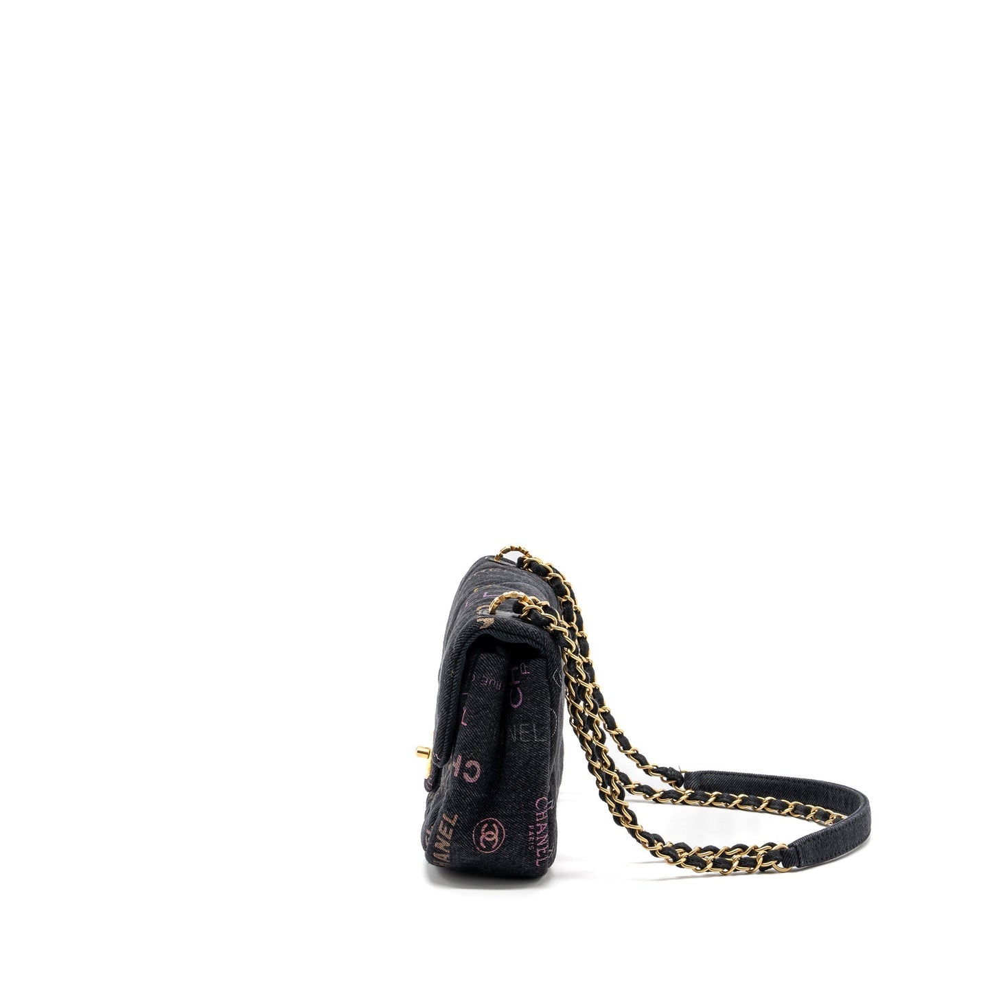Chanel Black Denim Flap Bag Brushed  (Microchip)