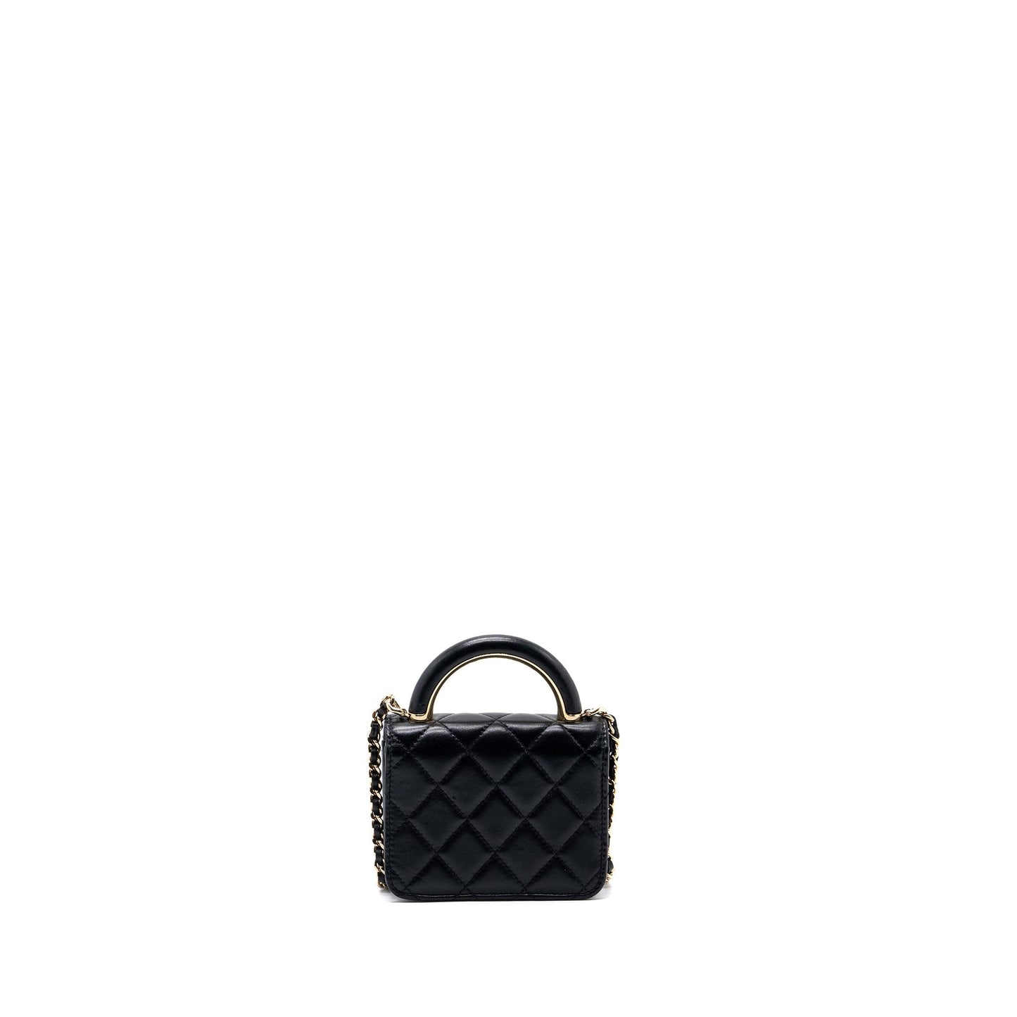 chanel top handle mini flap bag with chain lambskin black L (microchip)