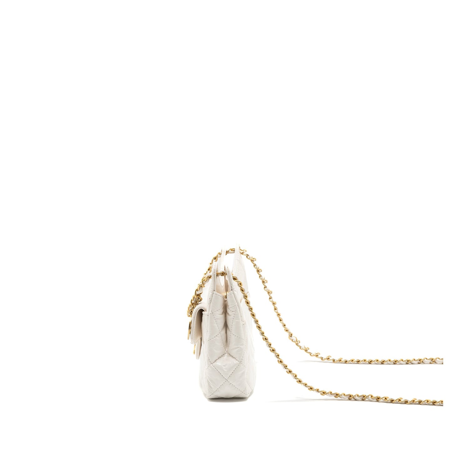 Chanel 23b Small Hobo Bag Shiny Calfskin White Brushed (Microchip)