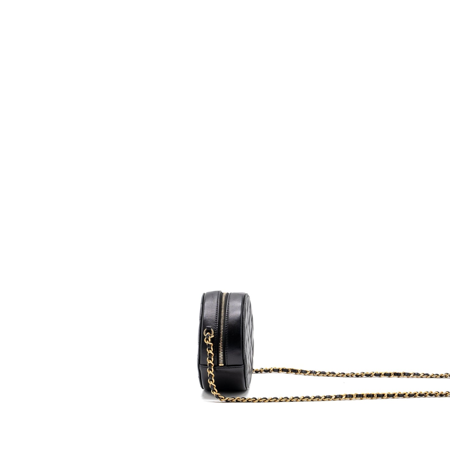Chanel Limited Edition Charm Round Clutch With Chain Lambskin Black