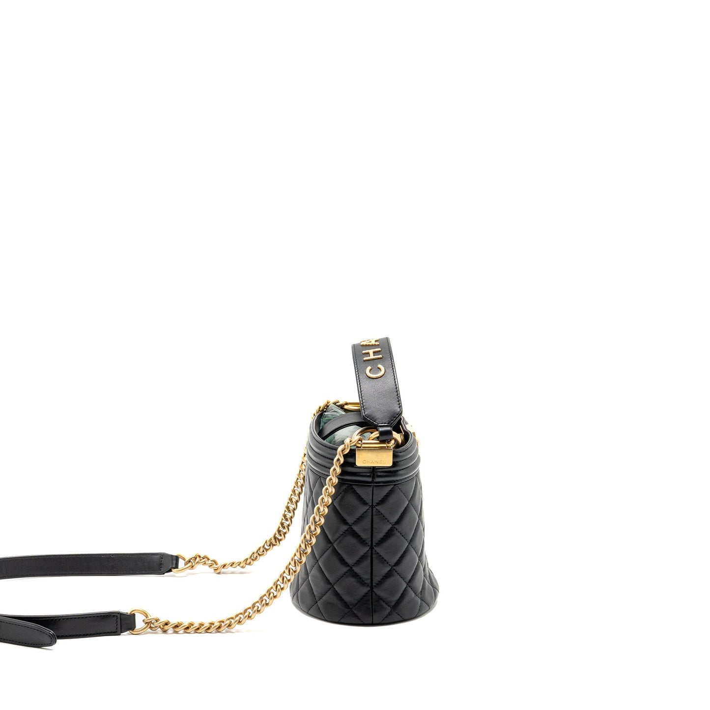 Chanel Top Handle Boy Bucket Bag Lambskin Black