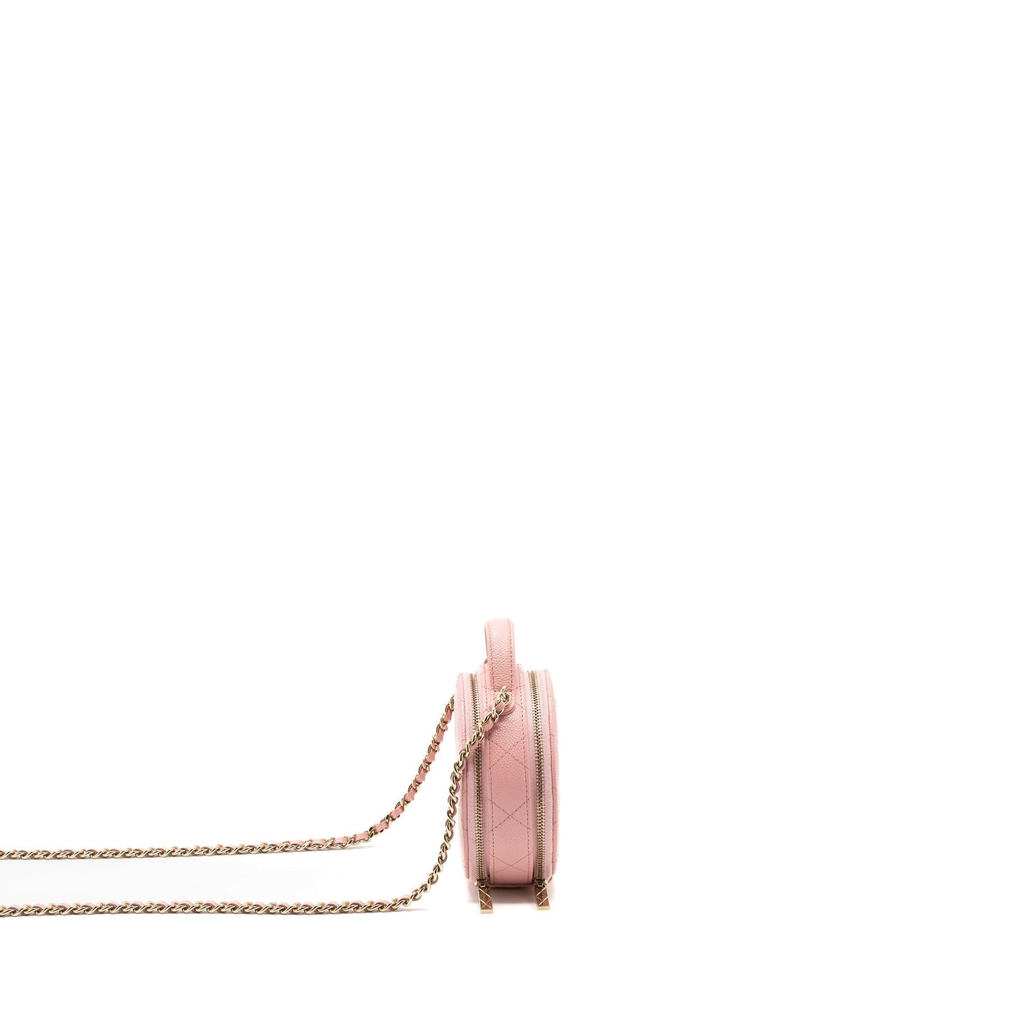 Chanel Top Handle Mini Round Vanity With Chain Caviar Pink L