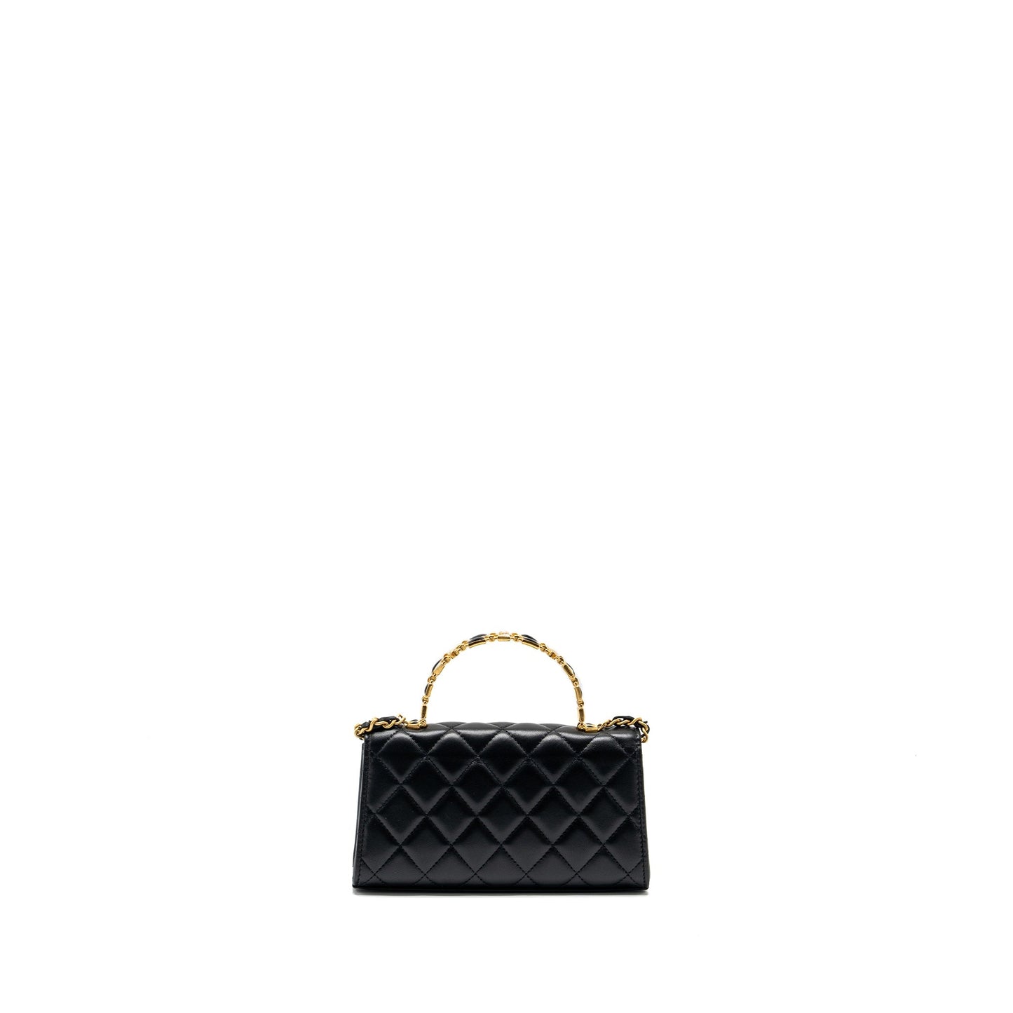 Chanel 22b Enamel Top Handle Flap Bag Lambskin Black  (Microchip)