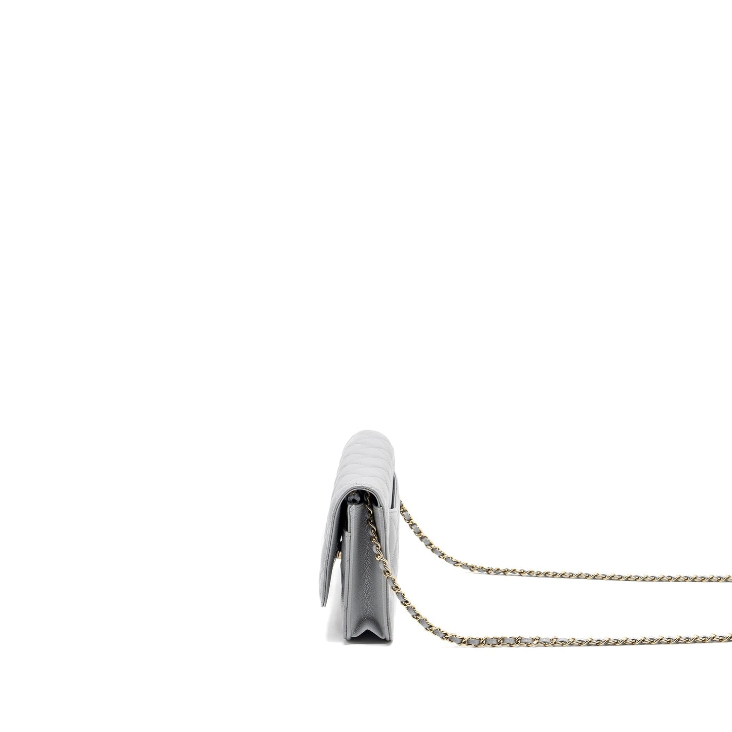 CHANEL Classic Wallet On Chain Caviar Light Grey L (Microchip)