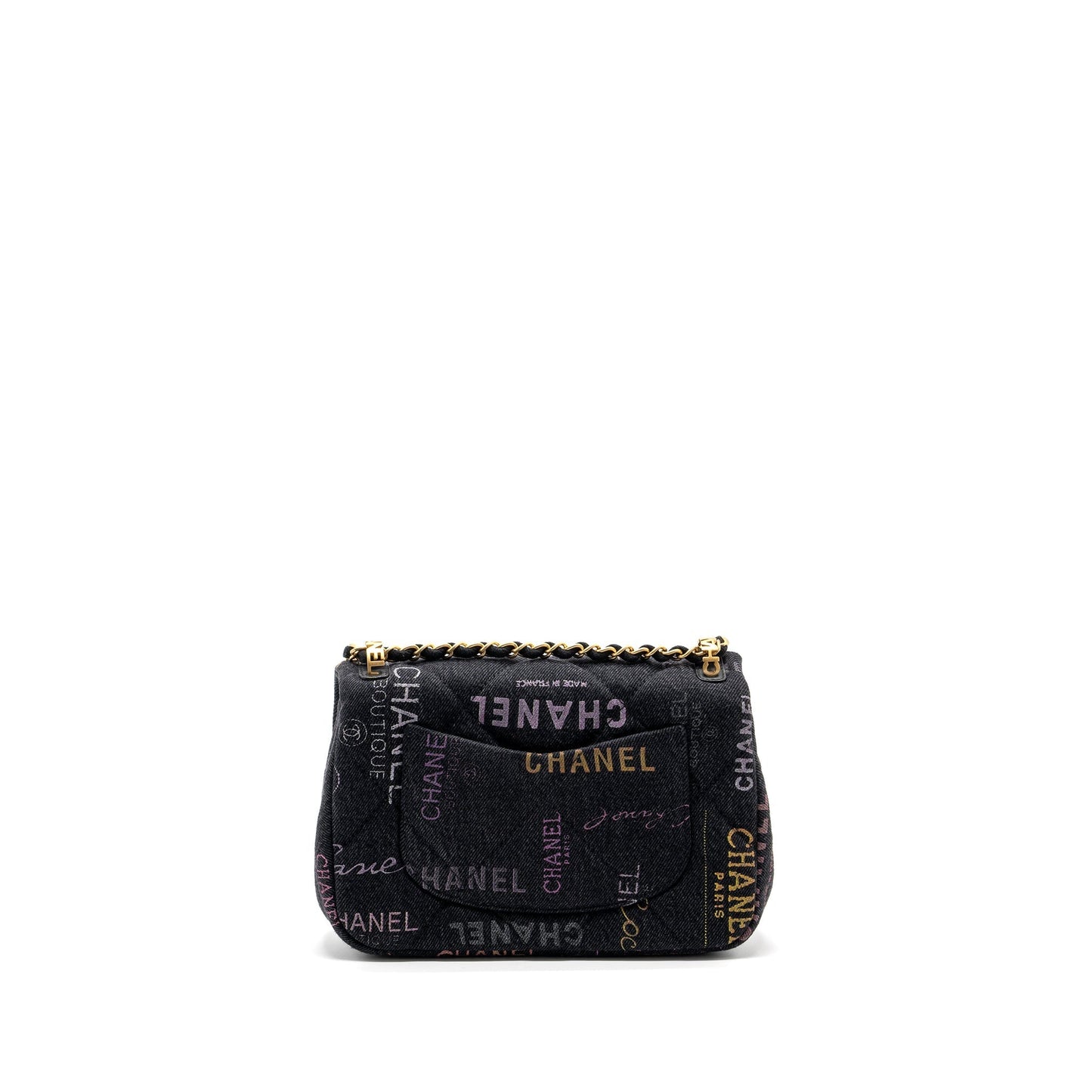 Chanel Black Denim Flap Bag Brushed  (Microchip)