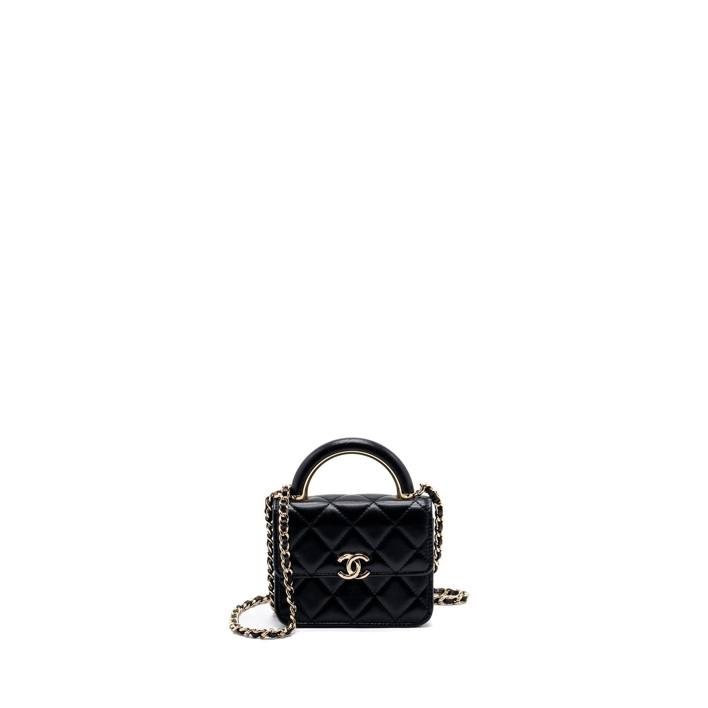 chanel top handle mini flap bag with chain lambskin black L (microchip)