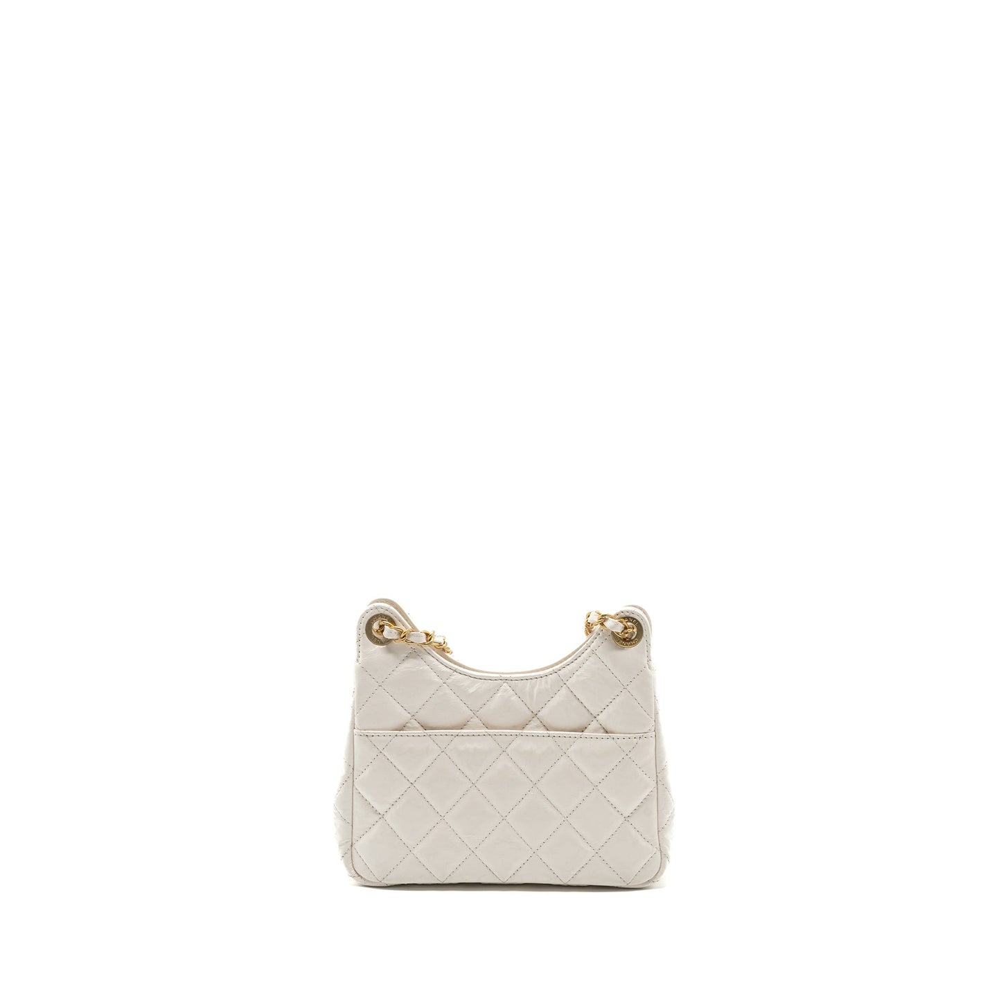 Chanel 23b Small Hobo Bag Shiny Calfskin White Brushed (Microchip)