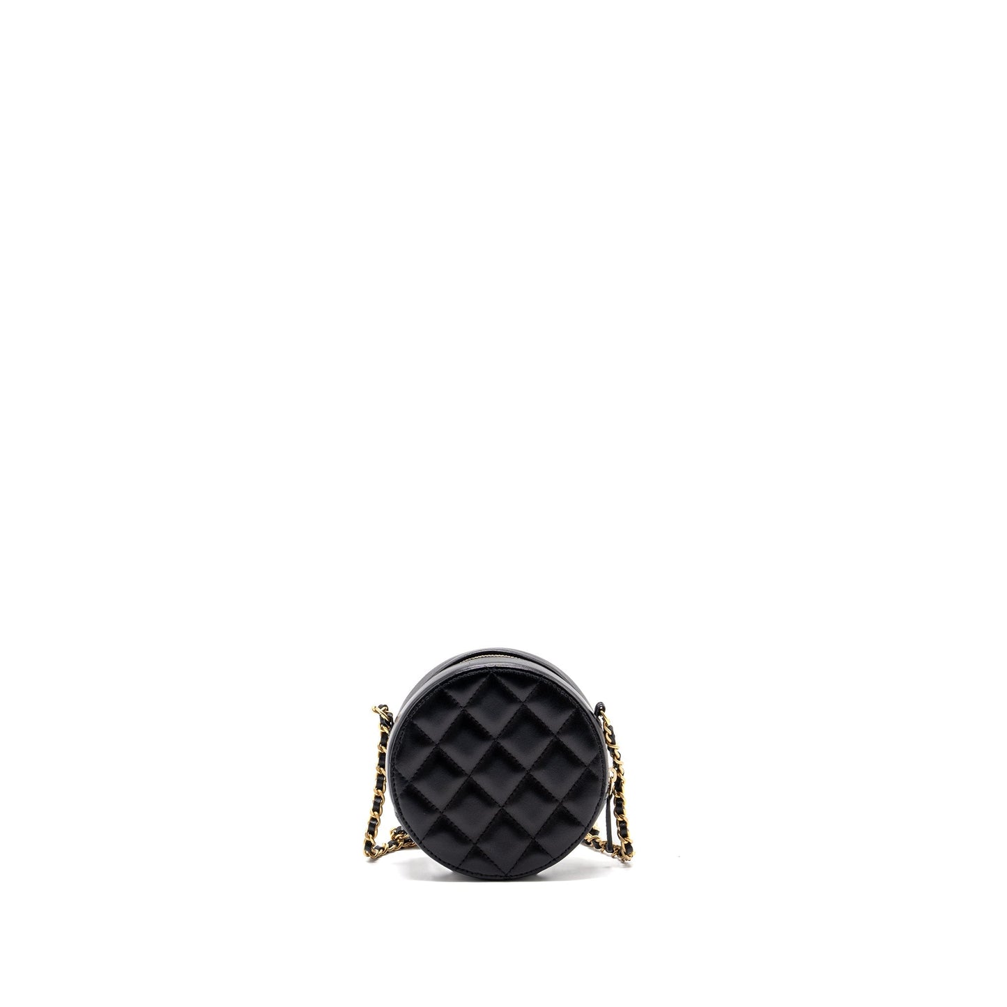Chanel Limited Edition Charm Round Clutch With Chain Lambskin Black