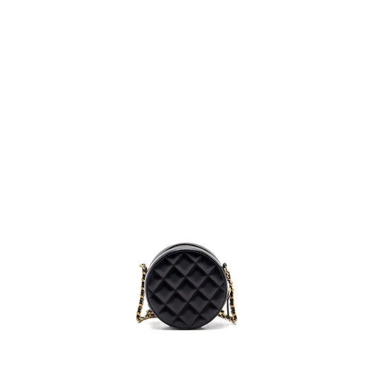 Chanel Limited Edition Charm Round Clutch With Chain Lambskin Black