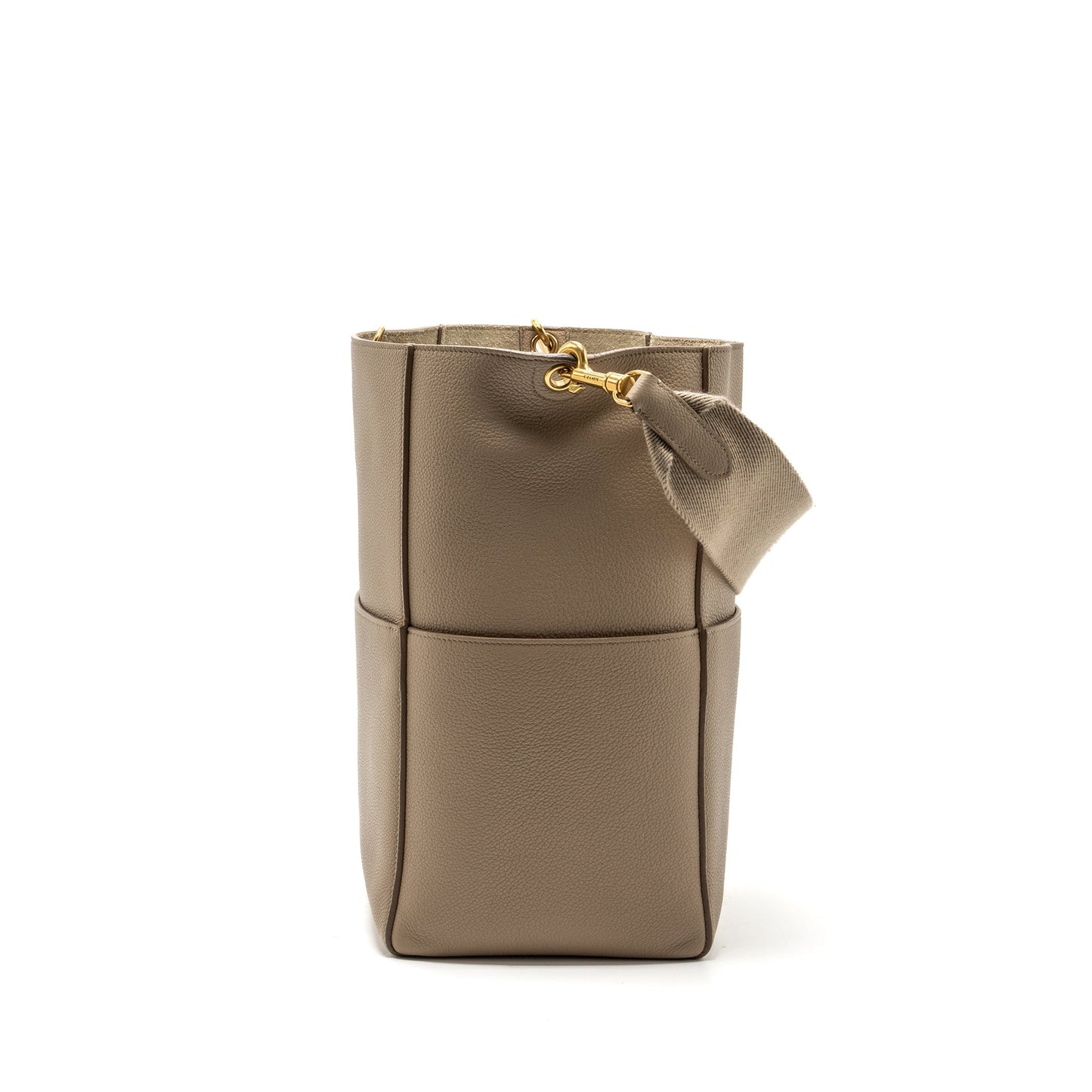 Celine Sangle Bucket Purse Calfskin Light Grey