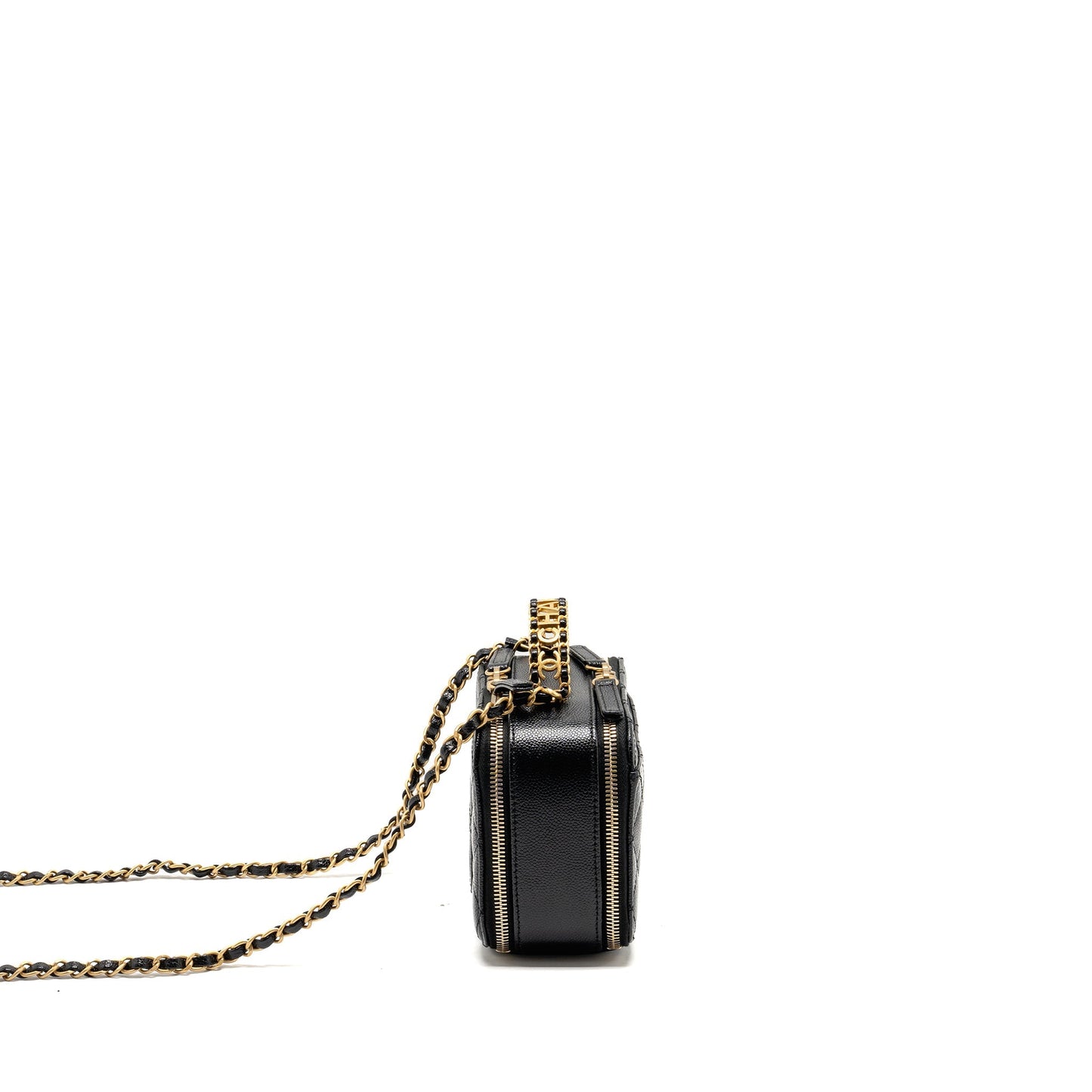 Chanel Logo Detailed Handle Mini Pick Me Up Vanity Case Caviar Black  (Microchip)