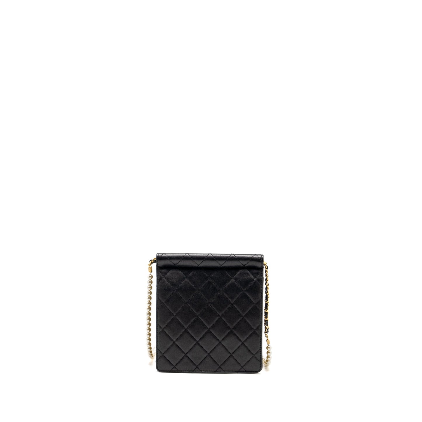 Chanel 19S Pearl Chain Quilted Vertical Flap Bag Lambskin Black