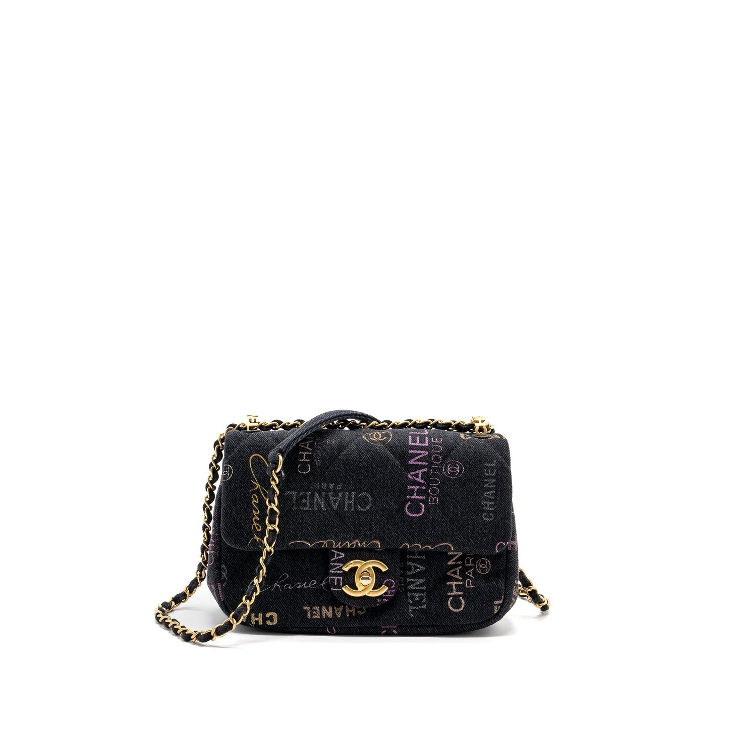 Chanel Black Denim Flap Bag Brushed  (Microchip)