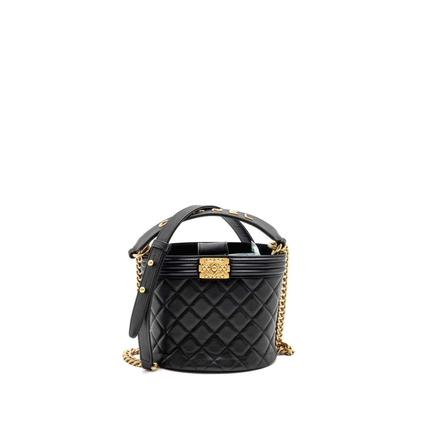 Chanel Top Handle Boy Bucket Bag Lambskin Black