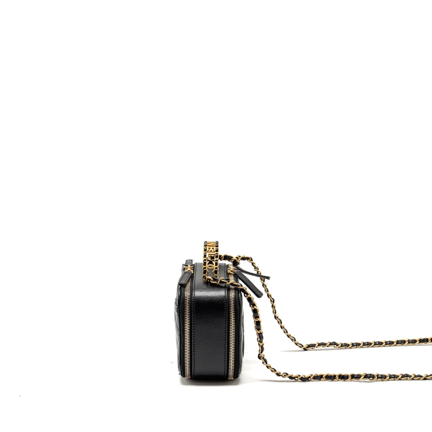 Chanel Logo Detailed Handle Mini Pick Me Up Vanity Case Caviar Black  (Microchip)