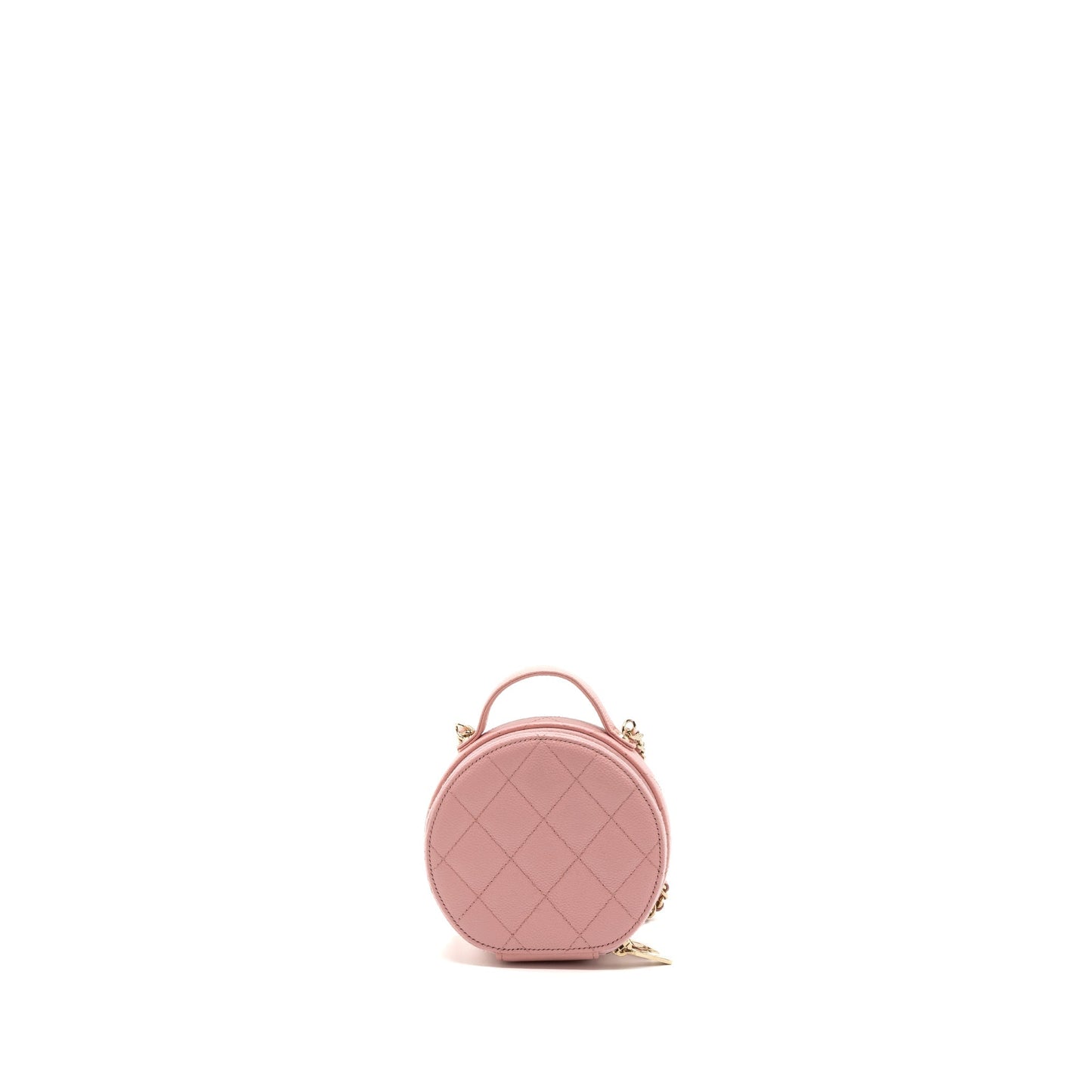Chanel Top Handle Mini Round Vanity With Chain Caviar Pink L
