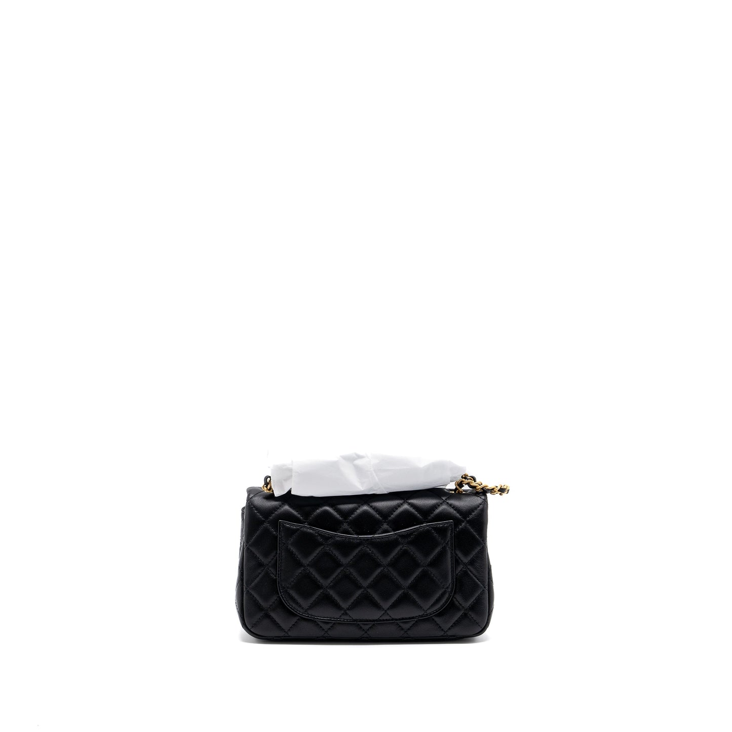 CHANEL PEARL CRUSH MINI RECTANGULAR LAMBSKIN BLACK BRUSHED  (MICROCHIP)