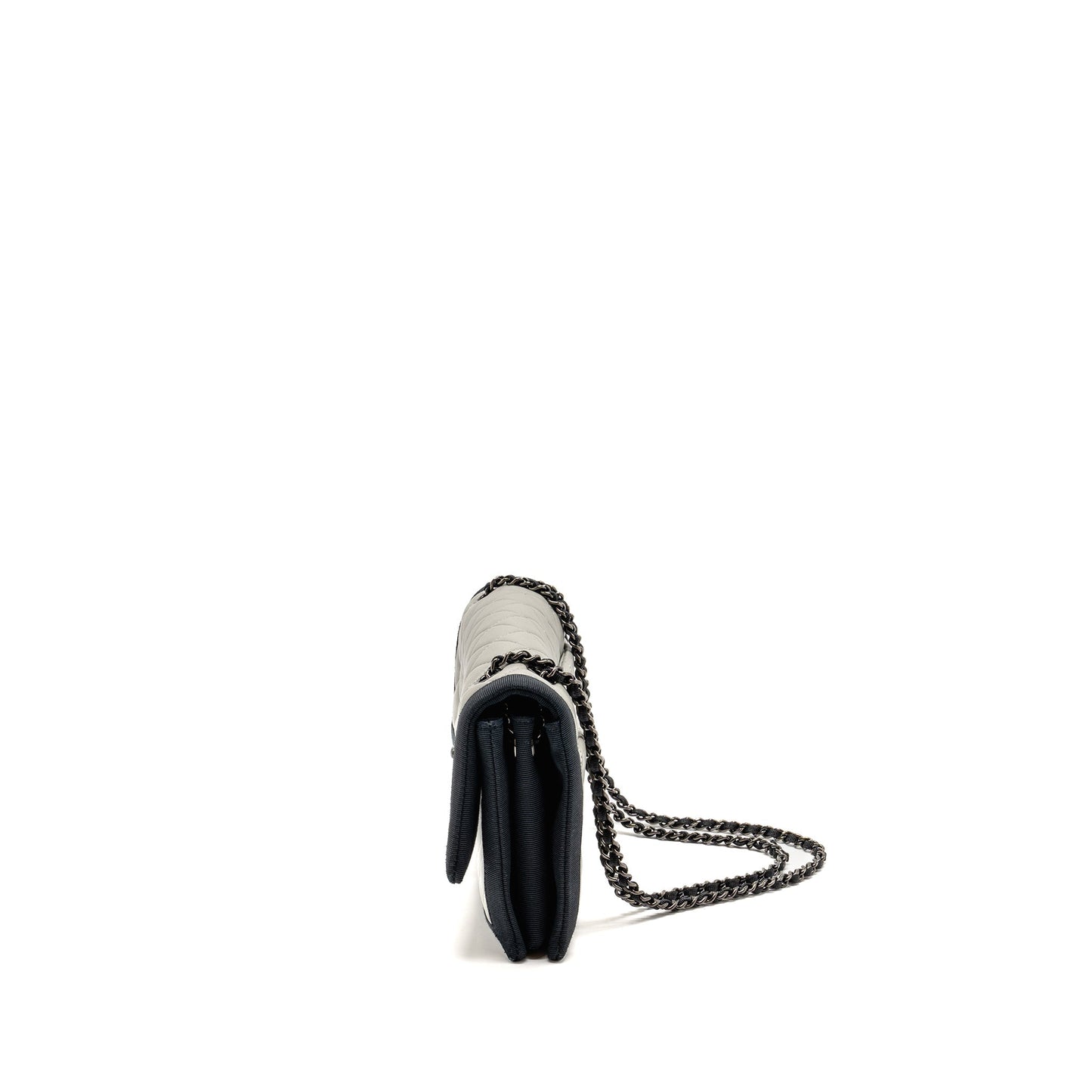 Chanel quilted flap with fabric edge lambskin grey/ black with black hardware
