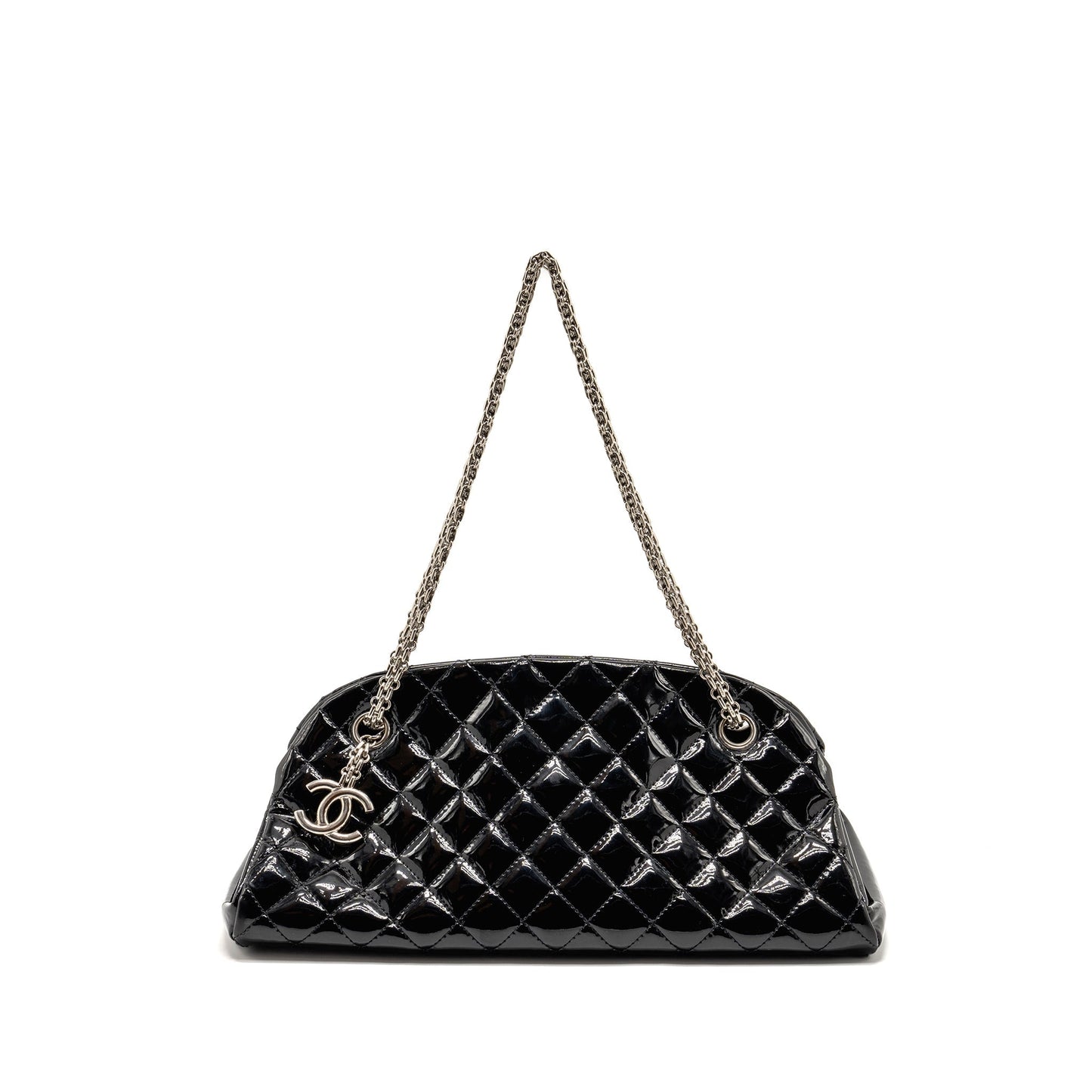 Chanel Just Mademoiselle Bowling Bag Patent Black